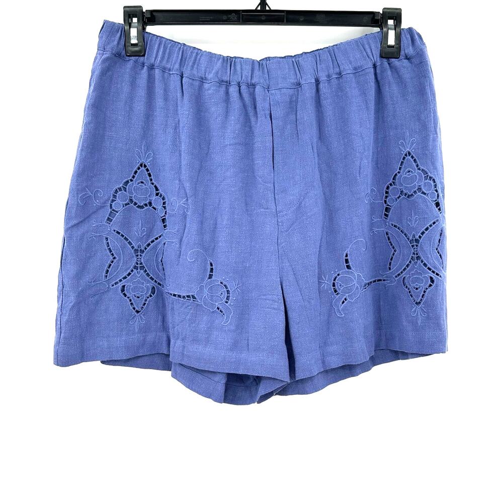 Good Hart Size‎ Large Shorts Blue Pull On Elastic Waist Cutout Pattern Lined